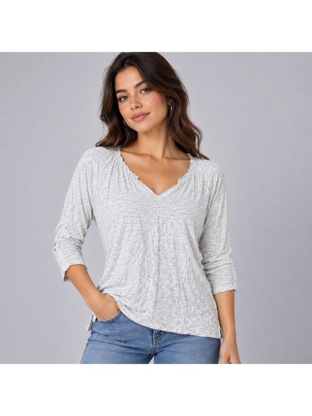 Gap Top Womens Size XS Light Gray V-Neck 3/4 Sleeve Lightweight